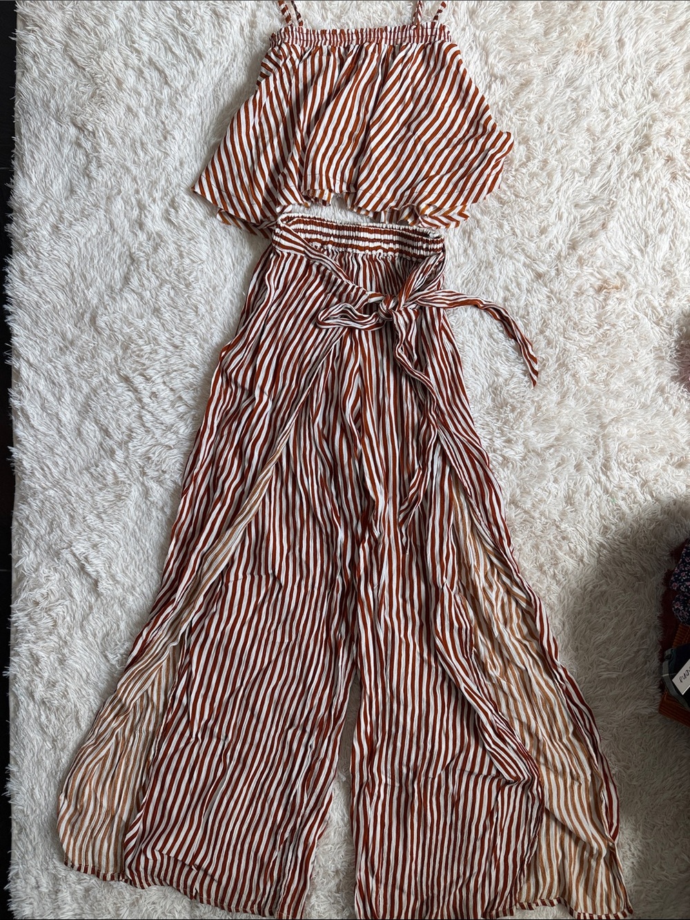 Faithfull the Brand Rust & Cream Striped Maxi Two-Piece Set